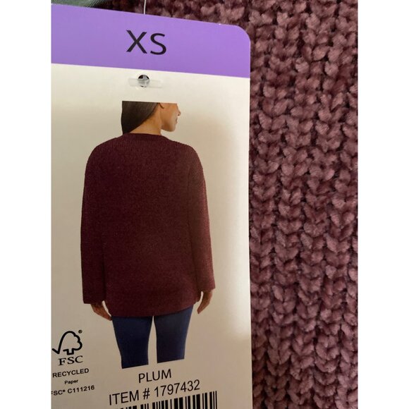 Matty M XS Chenille Crewneck Sweater Women's Recycled Fabric Plum Ribbed Hem - Picture 4 of 11